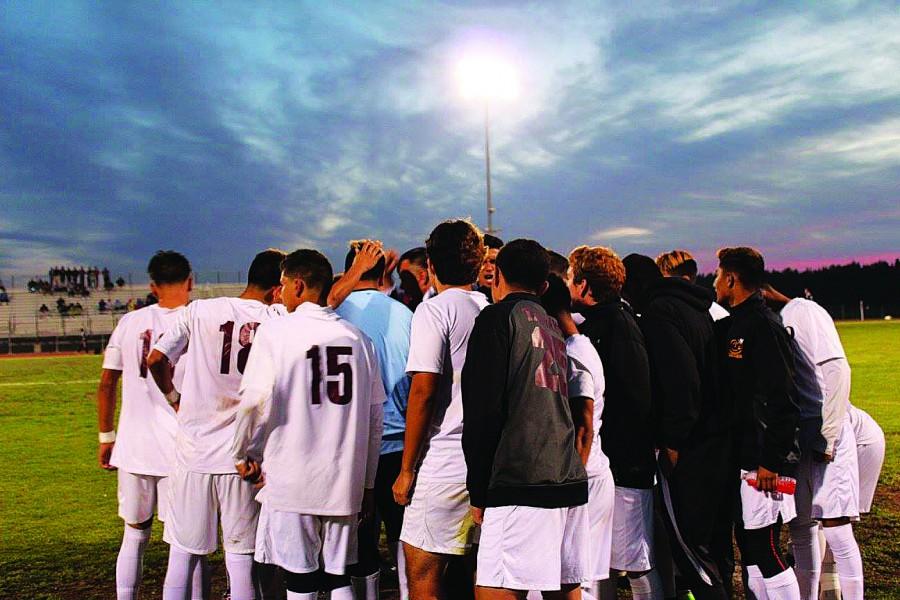 Oxnard+Boys+Varsity+Soccer+team+doing+a+chant+before+the+start+of+the+second+half+of+the+game.